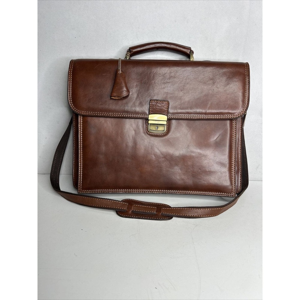 Vintage Jeun Bang Leather Brief Case Brown With Lock And Key Multiple Pockets